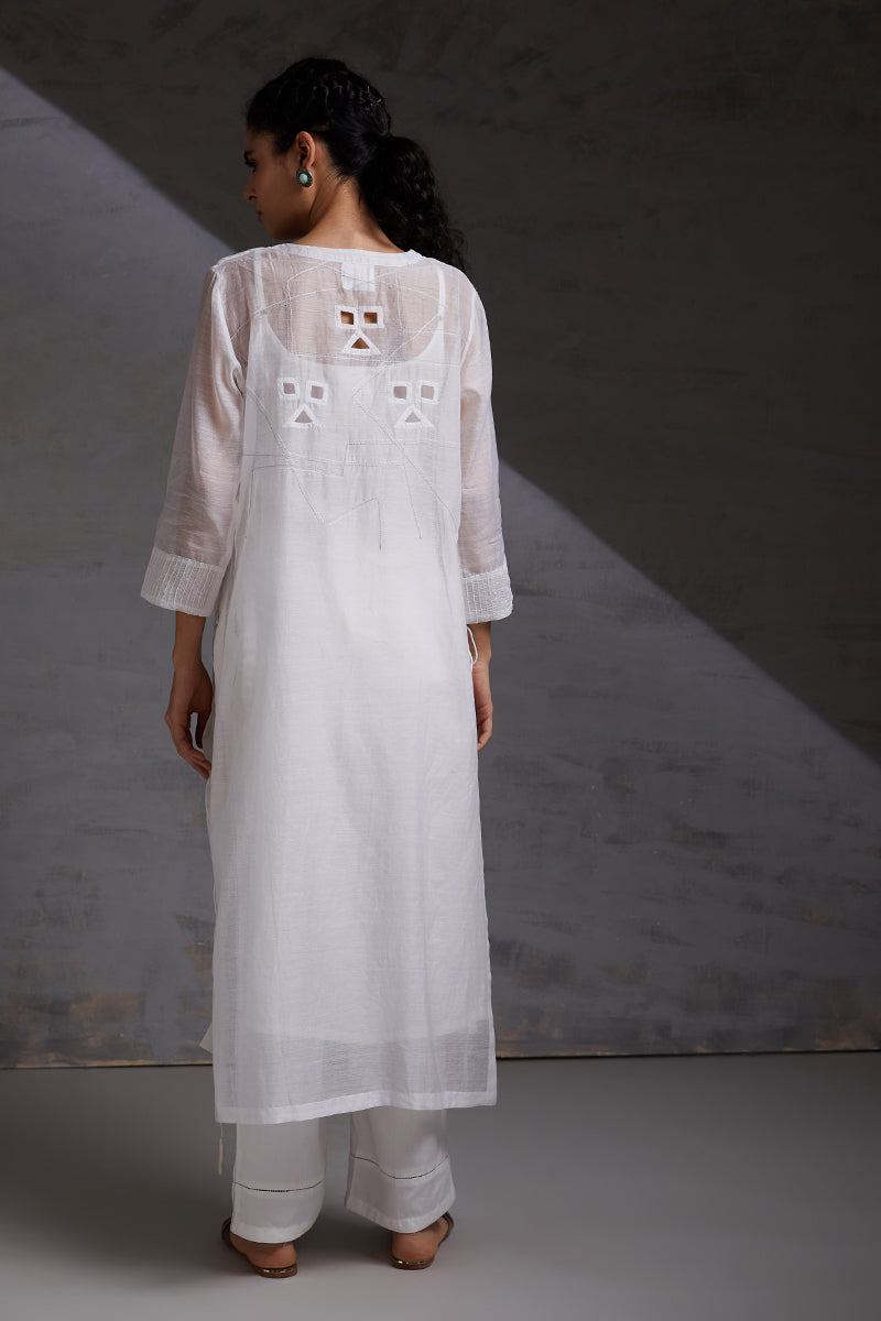 Loka - Three Piece Co-ord Set in White Silk Chanderi for Women - Festive Ethnic Wear